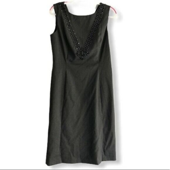 Antonio Melani Gray Beaded Jewel Sheath Dress Open V Back - Picture 1 of 10